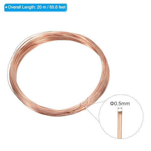 Vaste koperen draad 66 Voeten 25 Meters 99,9% Pure koperen draad 0,5mm Zachte kralen Draad metaal fabriek Stengels voor sieraden ambachten (20 Metres)