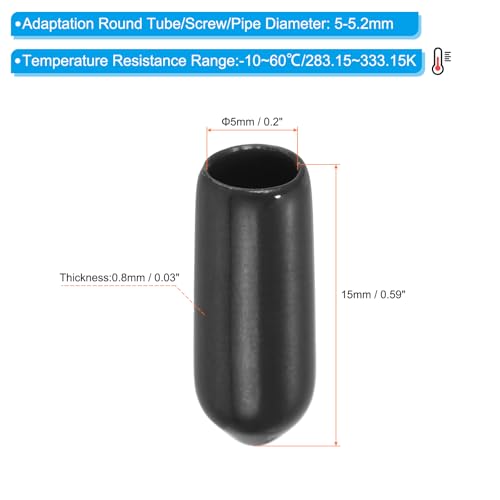 5mm Vinyl Rubber End Caps, Verpakking van 100 flexibele Bolt schroefdopjes, Ronde Thread Guard Caps voor metalen buis Rod Bolts, Zwart