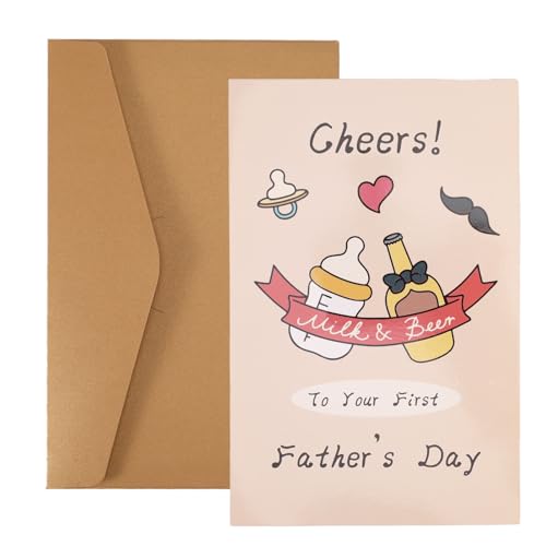 Eerste Vader's Dagkaart, Papieren Groetkaart voor Nieuwe Vader met Envelop Grappige Vaderdag Cadeaubonnen voor Zoon en Zoon in de Wet (Stijl 1)