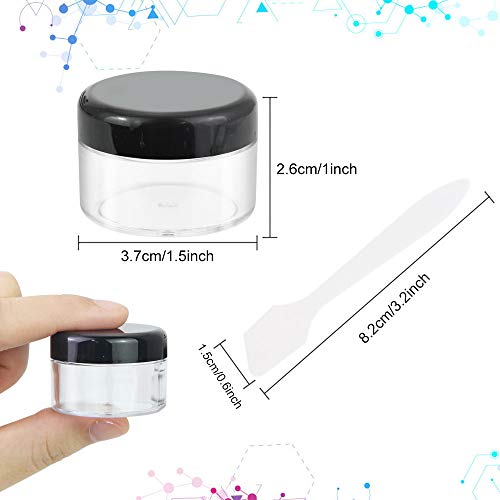 Cosmetic Container, 12 stuks Plastic Travel Jars, met zwarte schroef deksels, 15 ml Monster Containers, Jars, Flessen en 6 stuks Spatula's voor DIY Travel Makeup Creams/Powder/Mineral, Zwart, compact