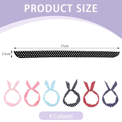 6 st Polka Dots Headbands Leuke Polka Dots Bow Head Wrap Hair Accessoires Multicolor Non-Slip Twisted Headscarf Rabbit Ear Retro Print Headbands voor meisjes Vrouwen (6