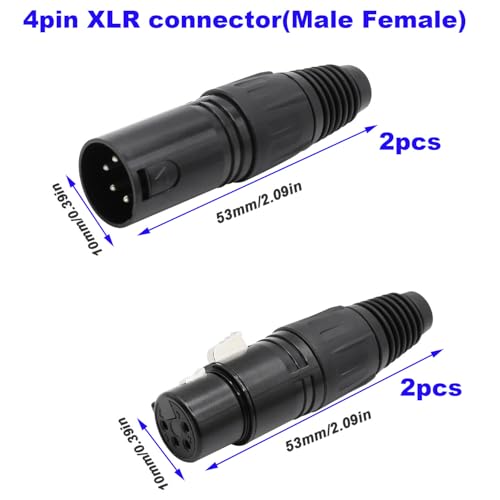 4st Solder Connectors XLR 4 Pin Man/Vrouw Plug Microfoon Kabel, Microfoon Audio Jack, XLR Stereoplug (zwart)
