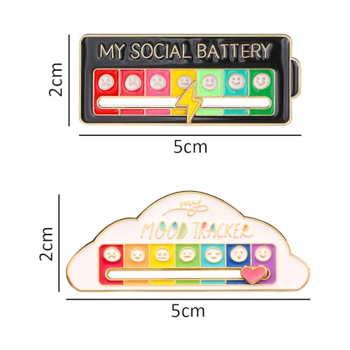 2Pcs Mijn sociale batterij en 1Pcs Mood Tracker, Mijn sociale batterij Pin Mood conversie Brooch Pin 7 Days Mood Pin Badge Cute Creative Expression Pin Brooch voor mannen, metaal