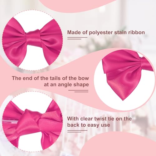 24 Stuks Cadeauverpakking Ribbon Bows 3,5 Inch Satin Ribbon Bow met Twist Sticks voor ambachten, Treat Bag, Bruidsdouche, Thanksgiving bruiloft decoratie, Rose Red 3