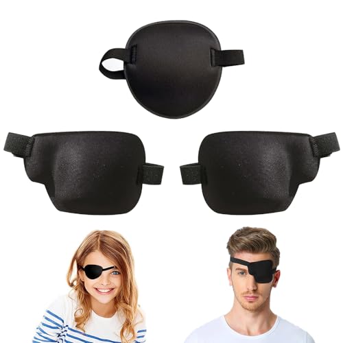 3 Pack Eye Patches, Verstelbare Eye Patches voor rechter- en linkeroog Patches, Lazy Eye Patches voor linker- en rechteroog Patches voor volwassenen met verstelbare gesp(zwart)