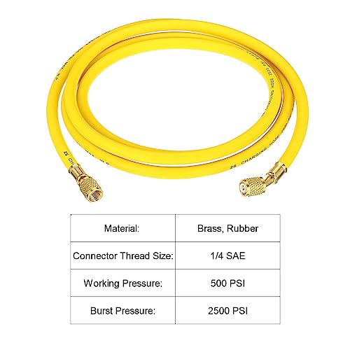 1/4 SAE Koelslang, 8 voet, 500 PSI 2500 PSI Meervoudige drukmeterslang met AC-adapter voor airconditioning, HVAC-koeling, geel 3