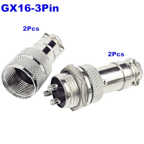 2st GX16 3Pin Aviation Socket, Lasen, 16mm Metalen panelen Mannelijke vrouw trekken op plug (GX16 3Pin) 3