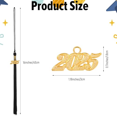 2st 2025 Tassel Afstuderen, 28cm 2025 Afstudeer Tassel met Charm Black Gold voor Cap Decoraties, Party Ceremonies (Goud, Zwart)