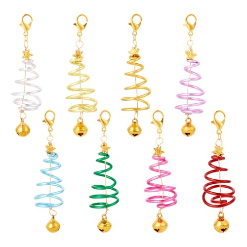 16 Stuks Kerstboom Bedels met Kreeft Clasps Winter Xmas Boom Dangle Charm met Gouden Bell Aluminium Draad Filigree Hangers voor Cadeau Bag Ketting DIY Home Party Decoratie,,, Metaal