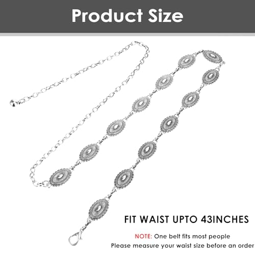 Metalen Concho Banden voor vrouwen Western Silver verstelbare Boho Cowgirl Belt, Turquoise Waist, Hollow Out Daisy Chain, Dames Cowboy Belt, Land voor Jeans of Jurken, Zilver, One Size