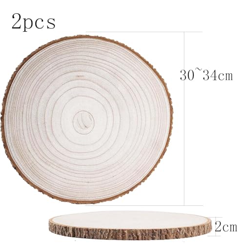 30-34 cm Houten schijven 2 stuks Boomschijven rond voor ambachten Paulownia houten schijven voor tafel decoratie, houten decoratie, kaarsplank, decoratieplaat (30-34 cm/2 stukken)