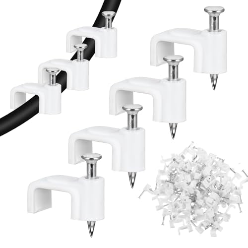 100 st. White Cable Clips, 10mm Wire Wall Clips met stalen Nails, Ethernet Kabel Clips, Kabel Nails, Coaxiale Kabel Clips voor Draad Ethernet Kabels (10mm)