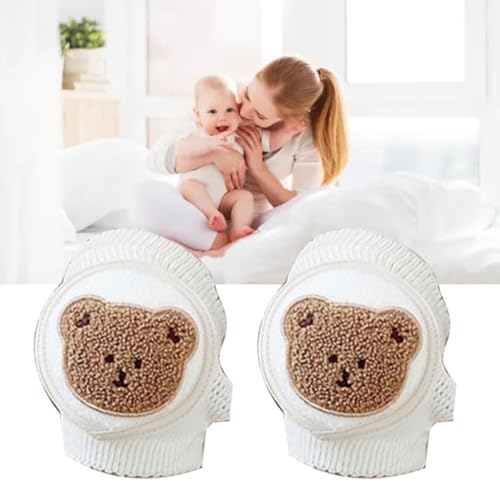 Baby knie kussens Baby kruipen Aid, Premium katoen, dun, ademend, verstelbare non-slip baby knie voor kruipen (Fluffy Bear)