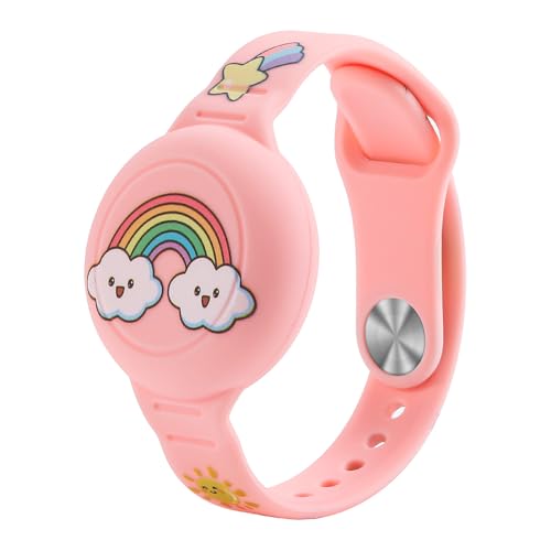 Sea 2 Pack Airtag Armband, Boheemse Regenboog Eenhoorn Patroon Siliconen Airtag houder voor peuters Ouderen, GPS Tracker Beschermende Case (Lilac, Roze)