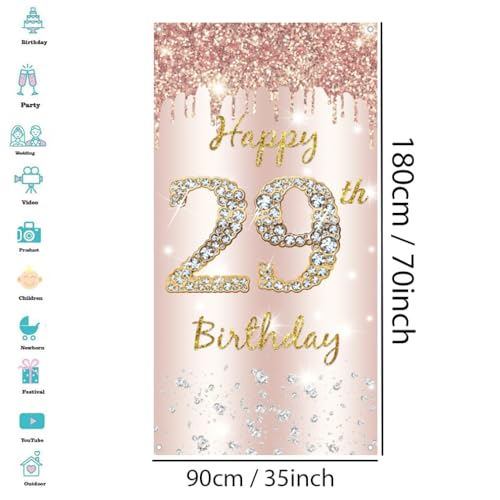 29e verjaardag vrouwen decor, Gefeliciteerd 29e verjaardag deur banner roos goud,29e verjaardag stof teken poster deur decoratie,29e verjaardag achtergrond banner vrouw, verjaardag feest welkom teken 4