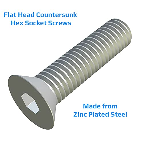 M12X60-8.8 Hex Socket Bolt, Countersunk Machine Schroef, Flat Head Mount, 12mm Zink Plat staal Schroeven geschikt voor metaal, Bouw, Installatie, DIY (5st) 3