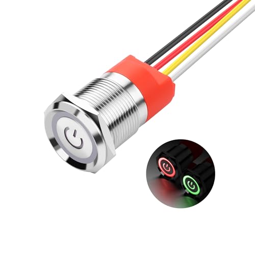 19mm Touch Switch, 0.74 Inch LED Latching Switch, DC 6V tot 36V, IP67 Waterdichte metalen Momentary Touch Knop voor 3/4" Drill Hole
