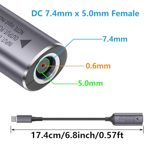 PD 140W DC7450 naar USB C Kabel DC 7.4mm x 5mm Vrouw (7,4 x 0,6mm) Invoer naar type C Man Power Kabel met PD Automatic Identification Chip, voor telefoons, tabletten, laptops 3