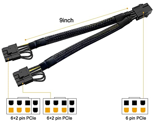 Sea PCI-e 6 Pin naar Dual PCIe 8 Pin (6+2) Graphics Card PCI Express GPU voeding VGA Y Splitter uitbreiding Kabel Mining Videokaart gemiste stroomkabel 20cm