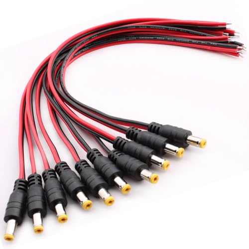 10 st 5.5 x 2.1mm DC Power Pigtail Cable, 12V 5A DC Pigtail Power Connector, 18 AWG 5.5 x 2.1 Socket voor Camera, CCTV, DVR, LED System