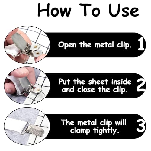 Beddengoed Spanner, Verstelbare 4 stuks, Beddenvel spanners, 28-49 cm, Beddenvelhouder Tensider, voor Vellen Matras, Bank, Wit 5