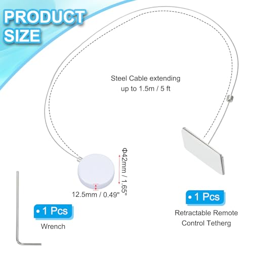 5 Ft Intrekbare afstandsbediening Tether, ronde veiligheid Kabel Lanyard Lock met dubbele zijde lijm voor TV Remote Gaming Controller, White(Square Iron Cap)