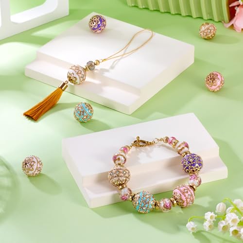 5 st Handgemaakte Indonesische kralen 19mm Antieke Rhinestone Klei kralen met metalen bevindingen Grote ronde kralen voor DIY armband ketting sieraden maken, Gat: 1mm 4