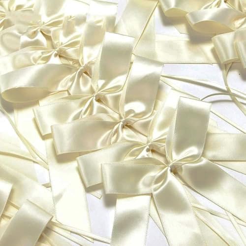 50 st Auto Bows Antenna Bows Handgemaakte Satin Polyester Lint Decoratieve Bows Auto sieraden Bruidspaar bruiloft Bows Party Verjaardag Cadeauverpakking Beige