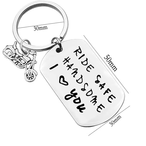 Ride Safe Keychain I love you I need you Keychain Friend Echtgenoot Cadeau Verjaardag Cadeau voor motorliefhebbers, Silver, M, siliver