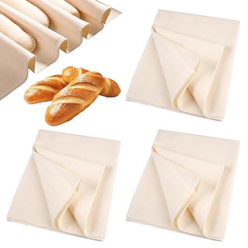 3 Pieces Linnendoek, Broodbakken, 75 x 45 cm Premium Baklinnen, Dough Cloth Premium Broodbak Accessoires, Natuurlijke Linnen Dough Cloth voor het bereiden van deeg en bakken