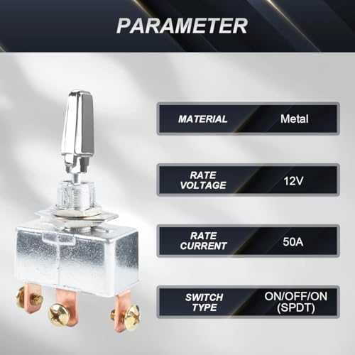 Heavy Duty Toggle Switch, DC 12V, 50A, Self-locking Aan/Uit Switch, 3 niveaus, SPDT Rocker Switch met Rubber Cover, Pack van 2