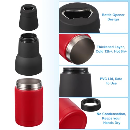 Smart Can Cooler, 2st 12oz Skinny Can geïsoleerd bier sleeve drankhouder met flesopener voor bier soda koffie reguliere blikken en flessen, rood 4