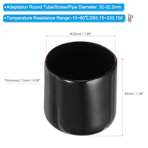 32mm Vinyl Rubberen End Caps, Verpakking van 4 Flexibele Bolt Schroefhoesjes, Caps Ronde Wire Guard Caps voor metalen Pijp Rod Bolts, Zwart