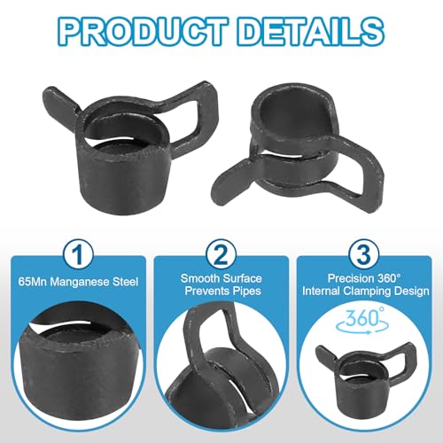 Spring Belt slangklemmen voor 6.5-7.2mm OD slang, 20st Siliconen Vacuüm Constante spanningsbanden Clips voor brandstoflijn, Siliconen luchtslang, Waterpijp, Zwart 3