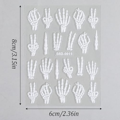 2 stuks Halloween Nail Stickers - 5D Gegraveerd Skeleton & Schedelpatroon  Nagel Art decoraties