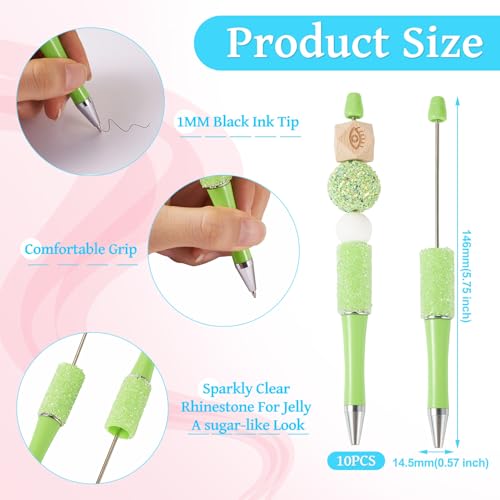10 stuks kralen Pennen Bulk Bling Rhinestone kralen Pennen Diamond Crystal Shank Ballpoint Pennen voor Pen Decoraties School Office Craft Supplies, licht groen