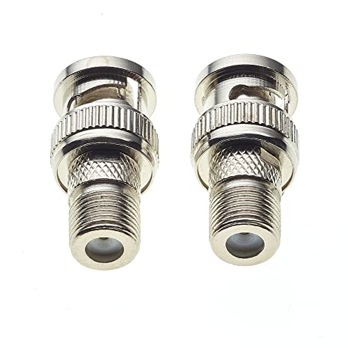BNC Plug to F Type Socket Adapter, Pack of 2 - Nickel Plated with Zink Body Connectors, Connector for Scanner, Camera, RF Radio Antenna and Video Applications, CCTV Barrel Coupling