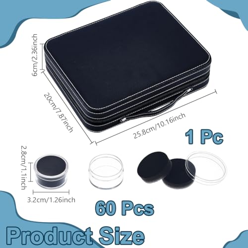 60 st Edelstenen sieraden display geval, diamanten edelsteen opslag vak kleine ronde plastic doos met zwarte spons voor diamanten edelsteen displays voor kristallen ringen sieraden