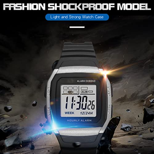 Heren digitale horloge, digitale Chronograaf horloge, Multifunctionele sport horloge schokbestendig Waterproof Retro Classic horloges voor studenten Men(Silver) 4