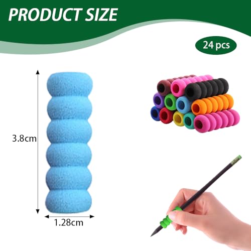 24 Stuks Potlood Handvat Potlood Grips voor kinderen, Gekleurde Sponge Line Potlood Gripper Pads, Schrijven Aids voor Relieving Fingers, Foam Potlood Grips voor kinderen en