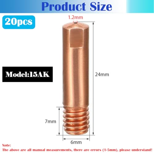 Lassen Contact Points, Dujelixa M6 Mig Nozzle, 20st Gas Lassen Nozzles 15AK, Lassen Contact Point, Handheld Lassen Tip voor 24KD MIG/MAG Lassen Brander Accessoires Draag Onderdelen, 1.2mm Power Nozzles