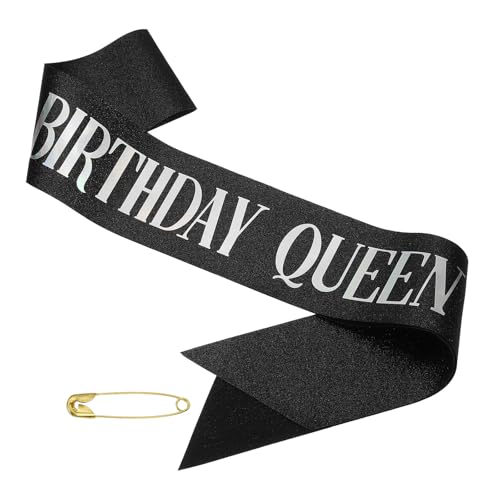 Verjaardag Meisjes Sash, Glitter Verjaardag Sash voor vrouwen Satin Queen Sash Party Decoraties met veiligheidsspeld voor feestgeschenken Favors, Zwarte fantasie