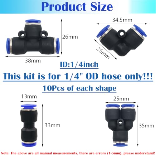 Pneumatische Push Fit Fittings, Dujelixa Push Fit Fittings Tube (40Pack 6mm: Y+T+I+L Type Combo), Plastic 1/4inch Diameter duwen om te verbinden Fittings Pijpverbinding, Pipe Fittings Push Lock