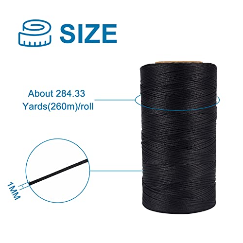 260 Meter/Roll 1mm Flat Waxed Polyester Cord - Thread for DIY Crafts, Naaien en Kralen (zwart) 3