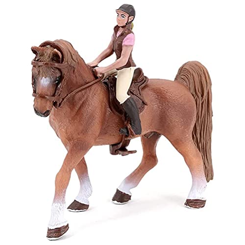 Miniatuur Paardfiguren, Plastic Horse Speelgoed, Simulatie Bruin Paard met Rijder Figuur en Zadel, Verwijderbare Dieren Figuur Verzameling, Model Speelgoed, 12 x 13 cm