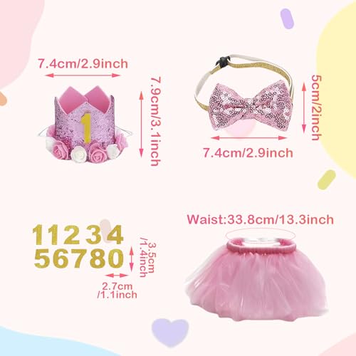 Huisdier Verjaardag Hoed Kit, Honden Verjaardag Hoed, Hondenfeest Decoraties met 1 Kroonhoed, 1 Boeg Tie, 1 rok, 10 Glitter Cijfers, Huisdier kostuums Hoofdkleding Accessoires voor kleine, middelgrote en