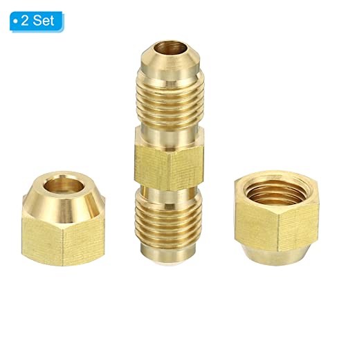 1/4" OD Messing Flare Union Connector, 2 Set Airconditioning Koper Dubbele Pijp Uitbreiding Joint Connectors Pijp Slang Fitting met Noot, 3,8 x 1cm 3