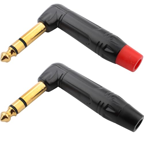 1/4" Audiopluggen 6.35mm Plug TRS Man 1/4" Solder Type 90 Degree Straight Angle Stereo Plug voor DJ Mixer Speaker Kabels Gitaar Kabels Phono Patch Kabelmicrofoonkabels (2pack)