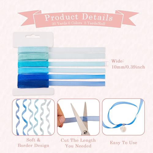 30 Yard Polyester Lint 6 Kleuren Sheer Organza Cadeauverpakking Ribbon Chiffon Lint voor DIY Crafts Boeket Bows Trouwfeest Home Decoraties, 3/8 Inch