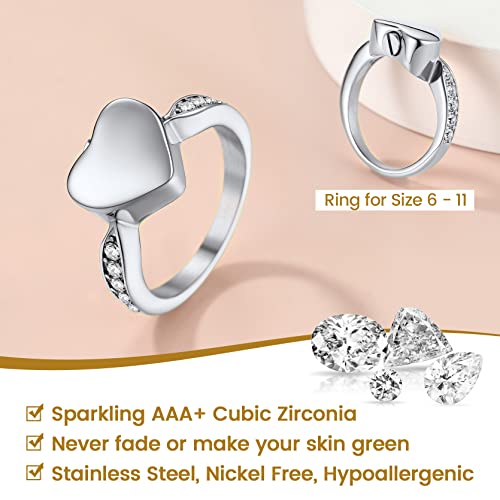 Jewelry Memorial Crematie Urn Ring, Gepersonaliseerde Roestvrij stalen hart Ring met As voor Begrafenis Keepsake Gift Memorial sieraden 4